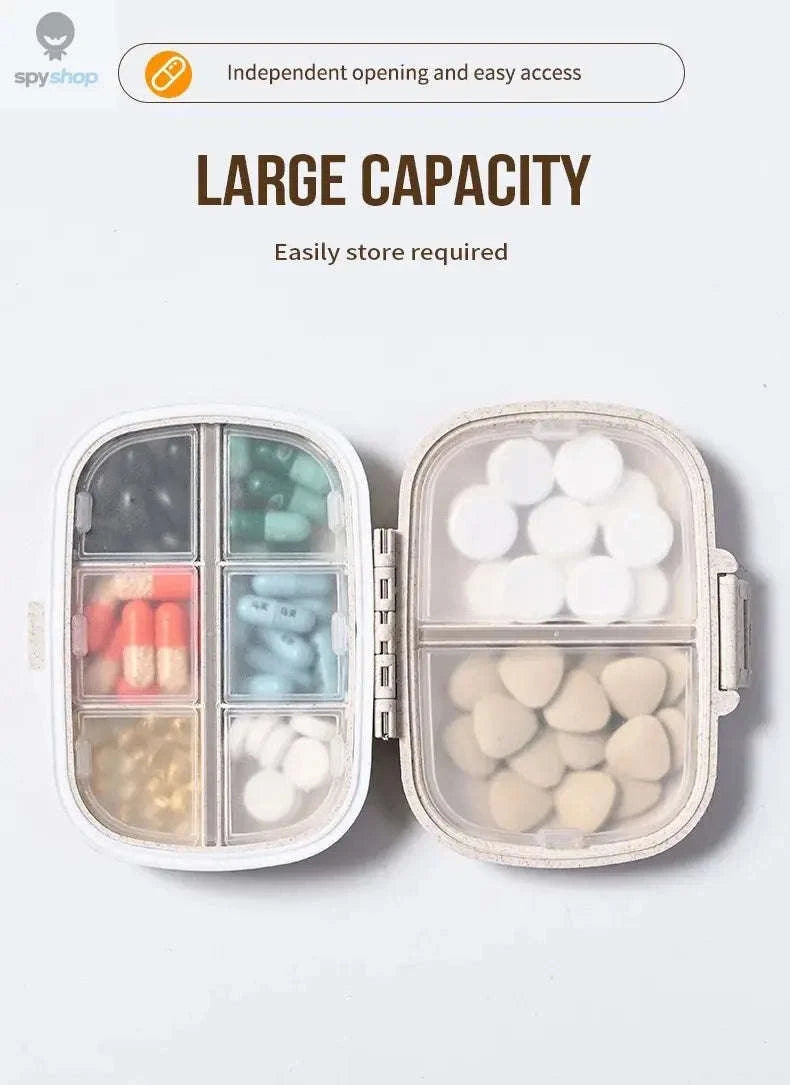 Wheat Straw Pill Organizer – Compact 8‑Grid Travel Case for Daily Medication-BLUE