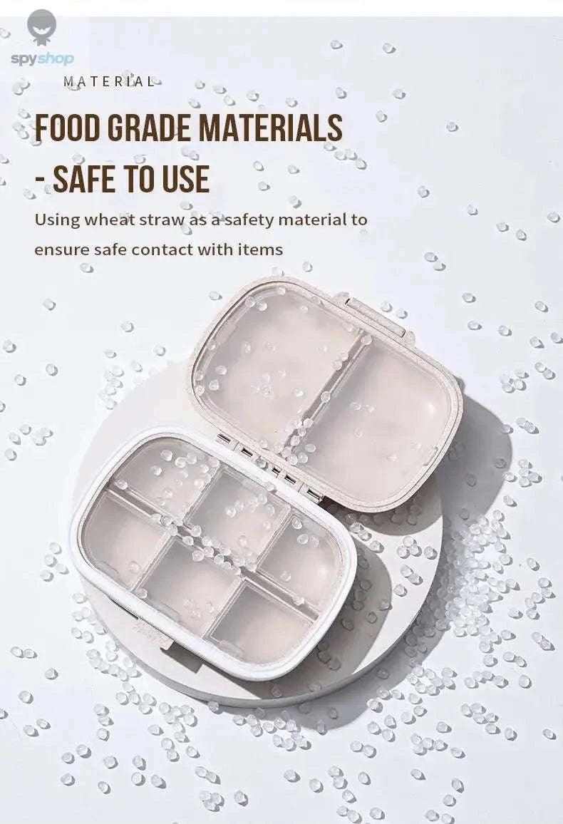 Wheat Straw Pill Organizer – Compact 8‑Grid Travel Case for Daily Medication-BLUE