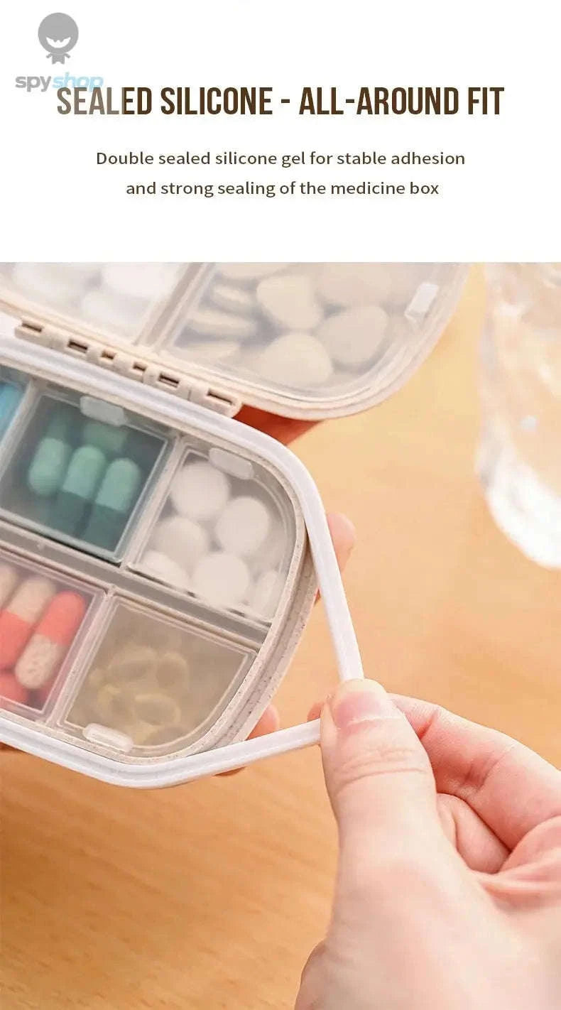 Wheat Straw Pill Organizer – Compact 8‑Grid Travel Case for Daily Medication-BLUE