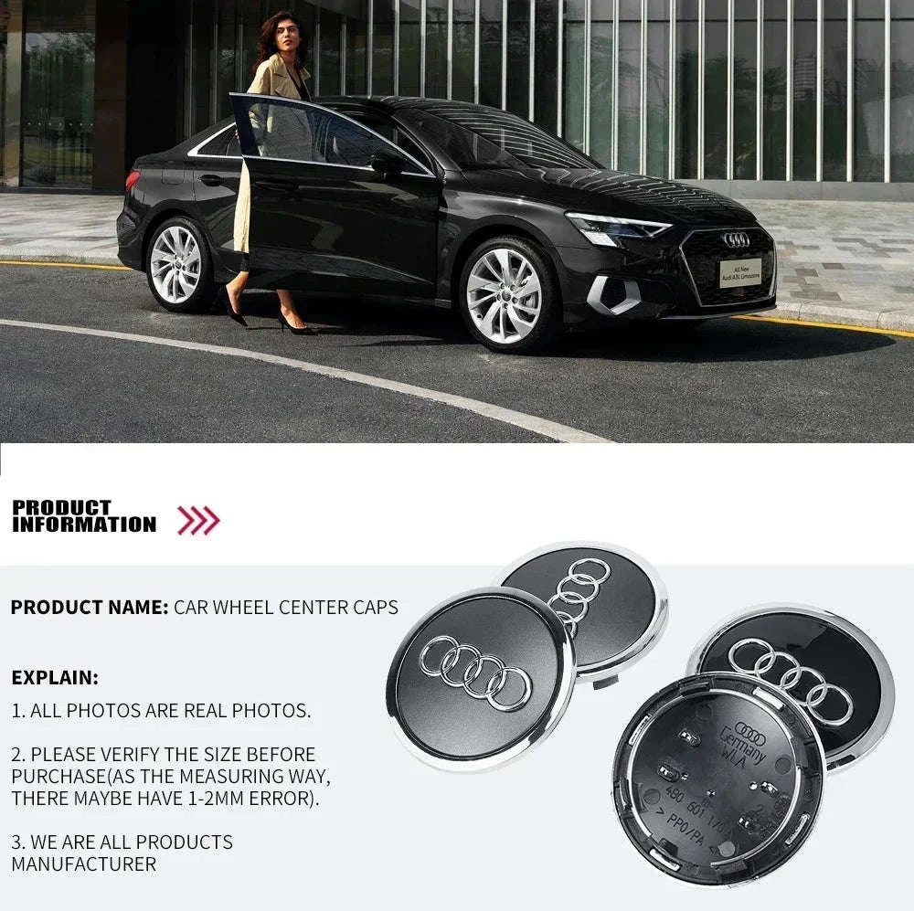 Wheel Center Cap Hub Covers 4-Piece Set Multiple Sizes-60mm Black