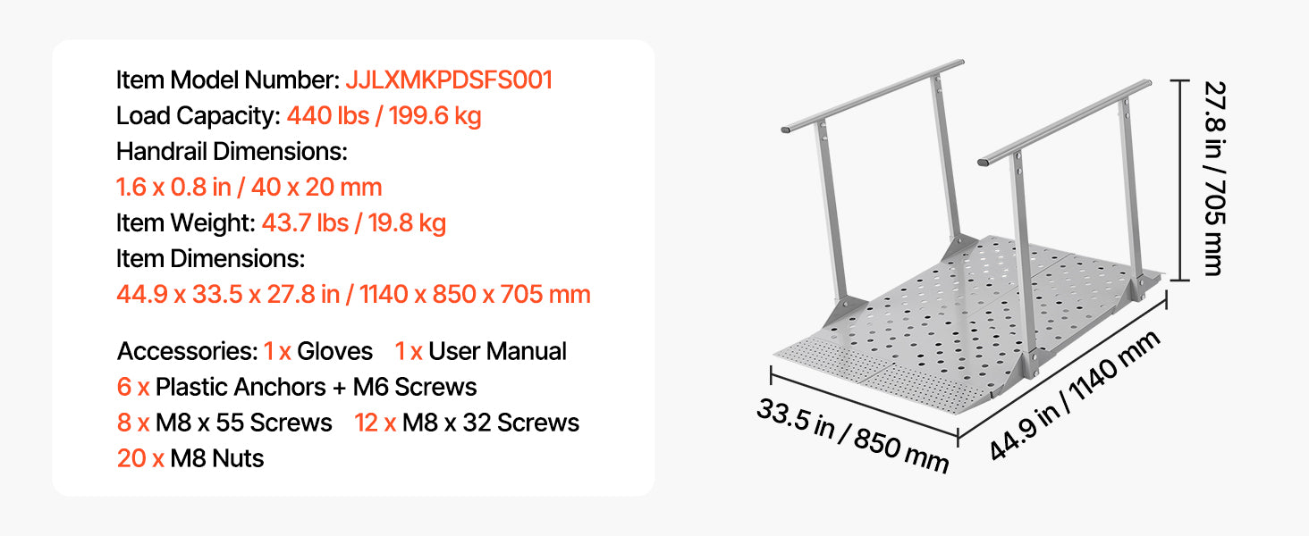 SucceBuy 440LBS Wheelchair Ramp 44.9x33.5in with Handrails Aluminum Handicap Ramp Portable Threshold Ramps for Home Steps Stairs