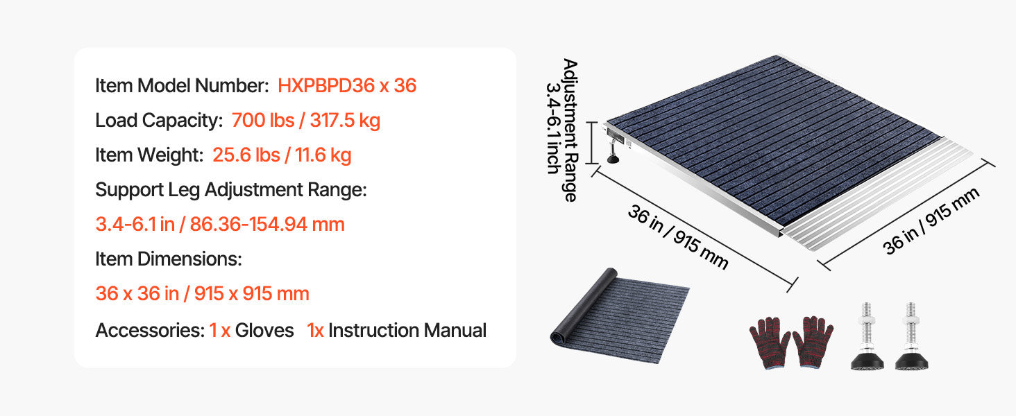 SucceBuy 24x36in / 36x36in Non-Slip Threshold Ramp with Adjustable Height Platform Aluminum Door Threshold Ramps for Doorways
