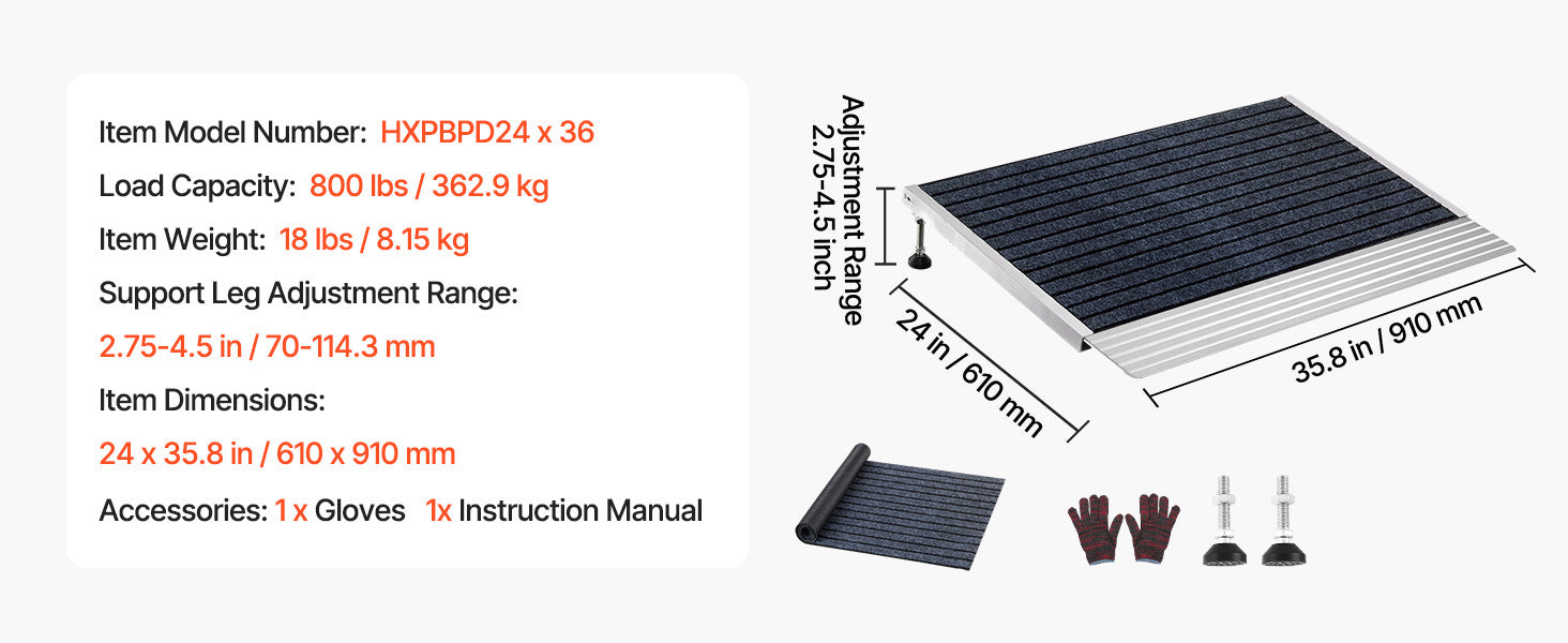 SucceBuy 24x36in / 36x36in Non-Slip Threshold Ramp with Adjustable Height Platform Aluminum Door Threshold Ramps for Doorways
