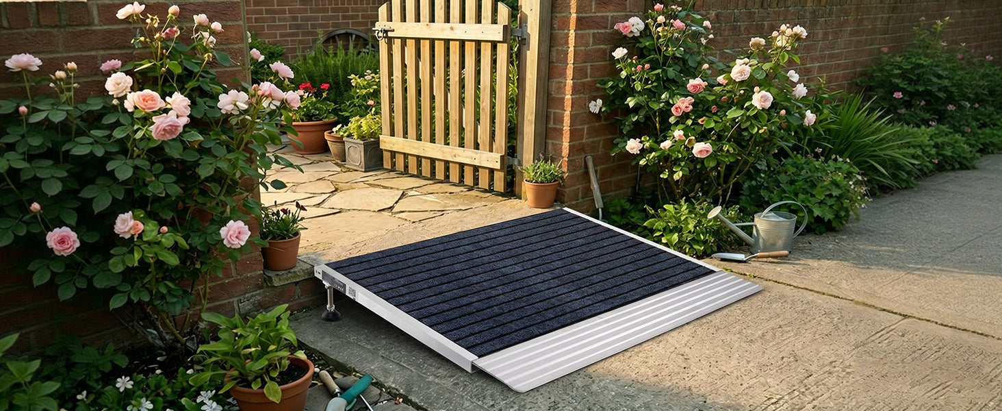 SucceBuy 24x36in / 36x36in Non-Slip Threshold Ramp with Adjustable Height Platform Aluminum Door Threshold Ramps for Doorways