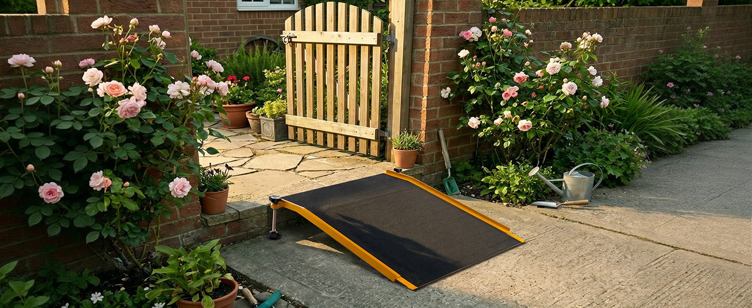 SucceBuy 26x31in Aluminum Door Threshold Ramp 400 lbs Non-Slip Wheelchair Curb Ramps with Adjustable Height for Doorways Carts