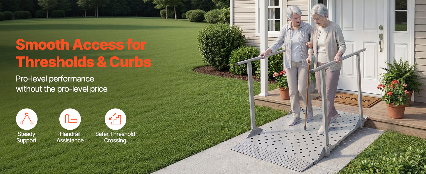 SucceBuy 440LBS Wheelchair Ramp 44.9x33.5in with Handrails Aluminum Handicap Ramp Portable Threshold Ramps for Home Steps Stairs