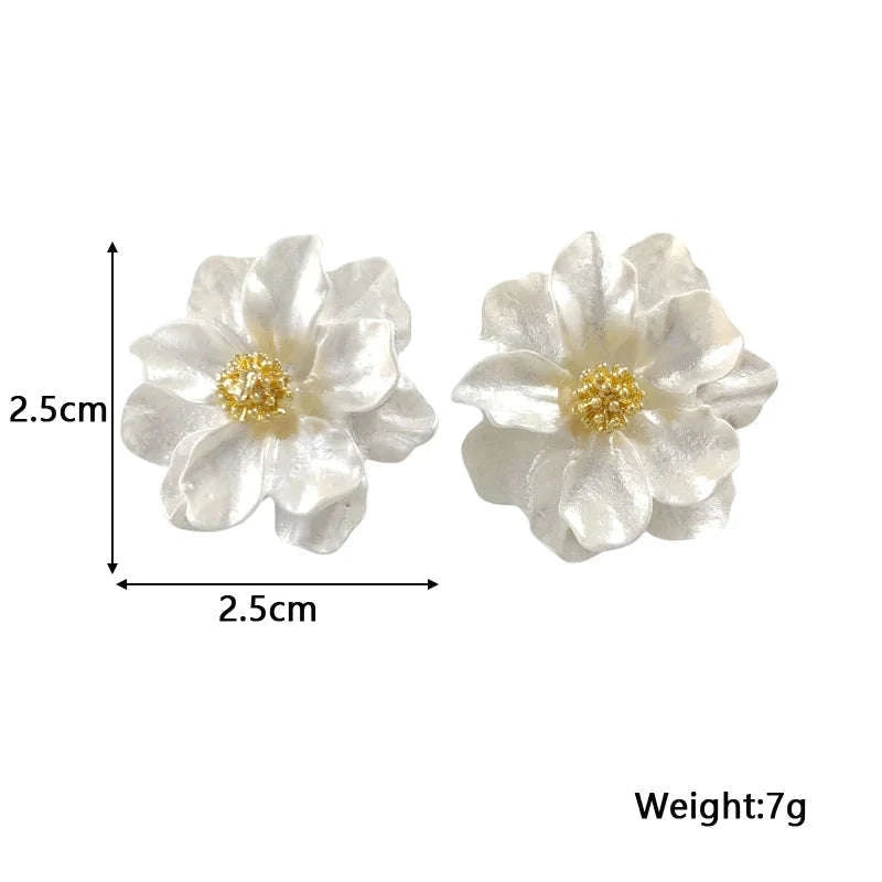 White Acrylic Flower Stud Earrings – Korean Folded Floral Design-ES4230