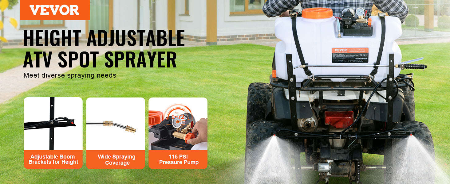 White ATV Spot Sprayer 15.9 Gal 60 L with Adjustable Boom and 12V Pump-15gal / United States