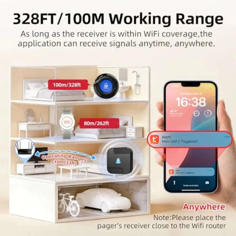 Wi-Fi Caregiver Pager Button with Two-Way Audio for Elderly-United States / black31