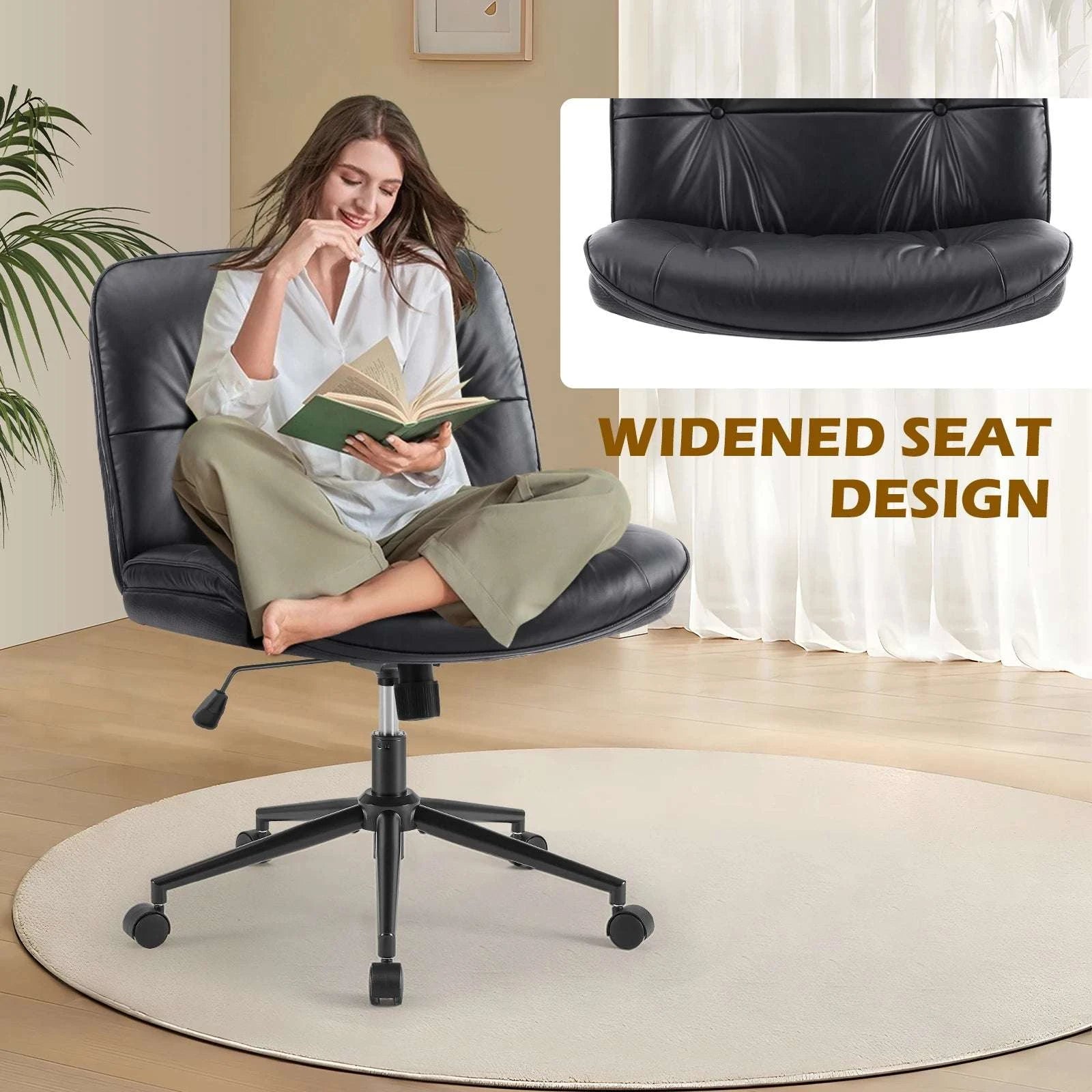 Wide Armless Swivel Office Chair with Wheels & Adjustable Height-black / United States