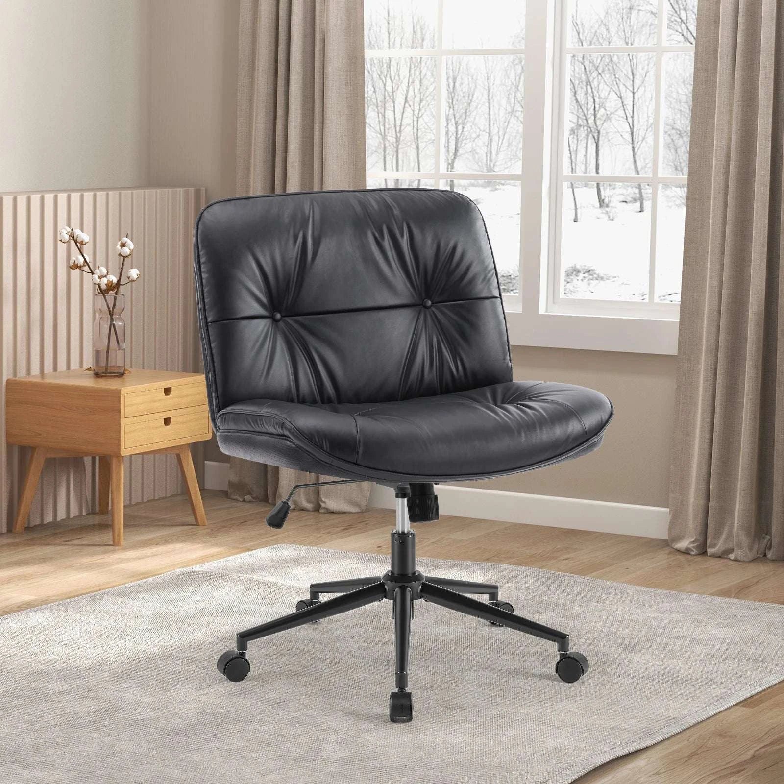 Wide Armless Swivel Office Chair with Wheels & Adjustable Height-black / United States