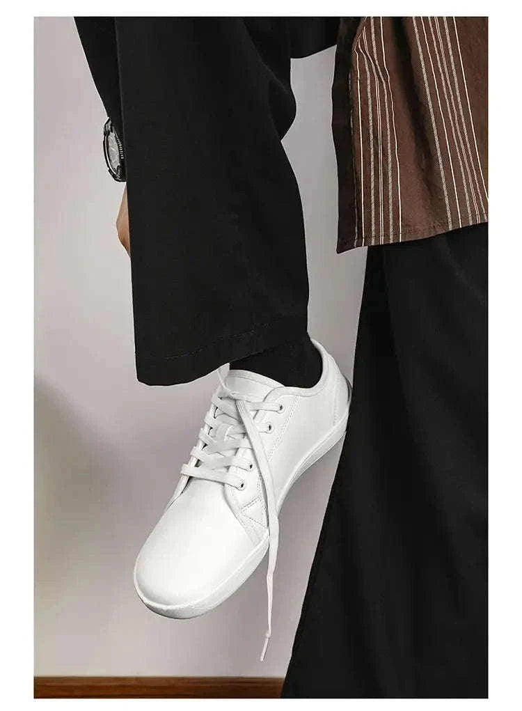 Wide Barefoot Walking Shoes Black Lightweight Soft Soled Flat Shoes-WHITE / 48