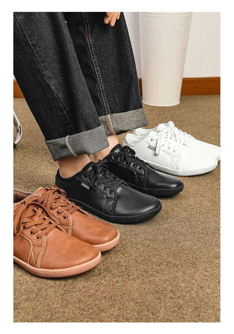 Wide Barefoot Walking Shoes Black Lightweight Soft Soled Flat Shoes-WHITE / 48