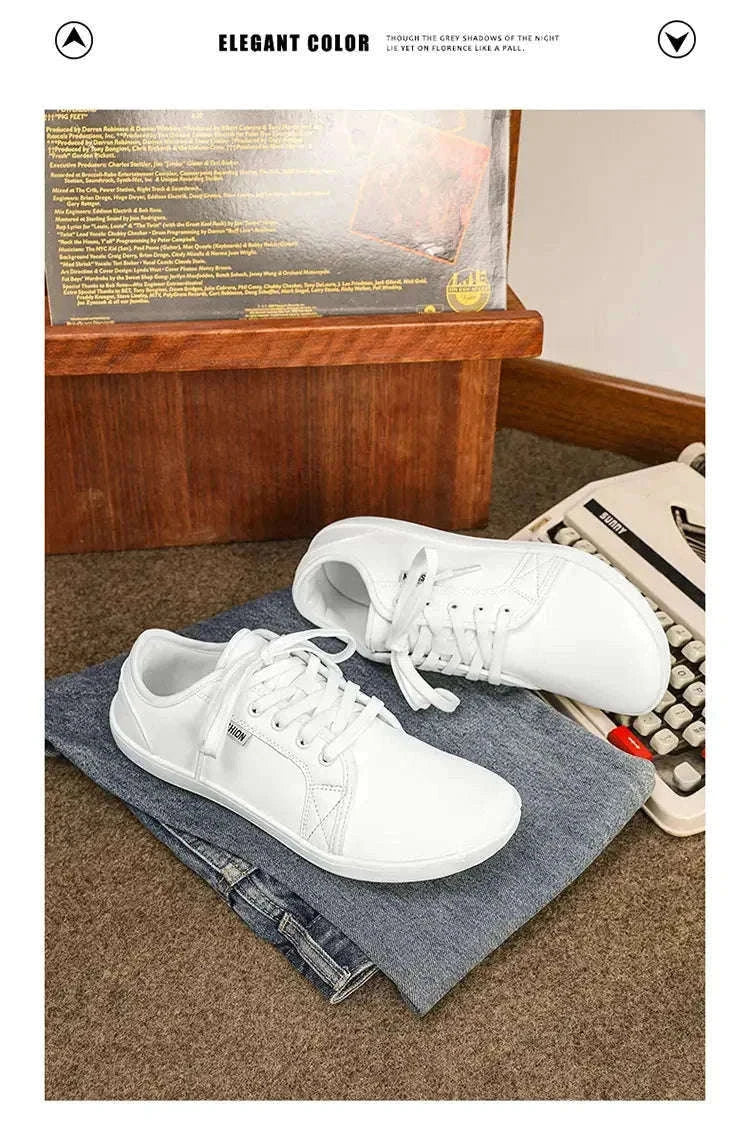 Wide Barefoot Walking Shoes Black Lightweight Soft Soled Flat Shoes-WHITE / 48