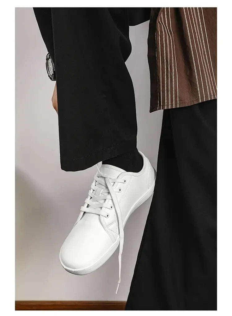 Wide Barefoot Walking Shoes Black Lightweight Soft Soled Flat Shoes-WHITE / 48