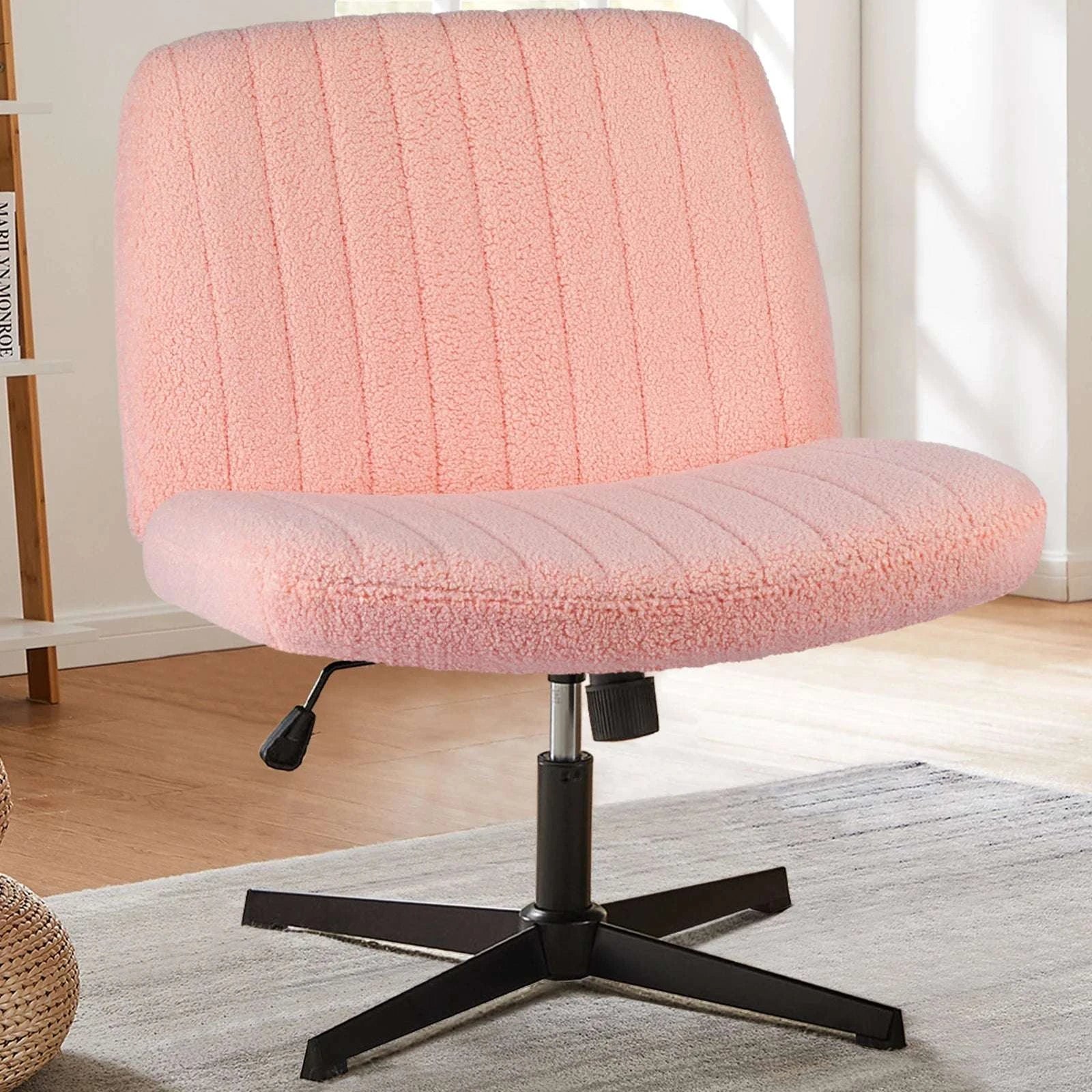 Wide Cross-Legged Office Chair Armless Adjustable Swivel Seat-leather brown / United States