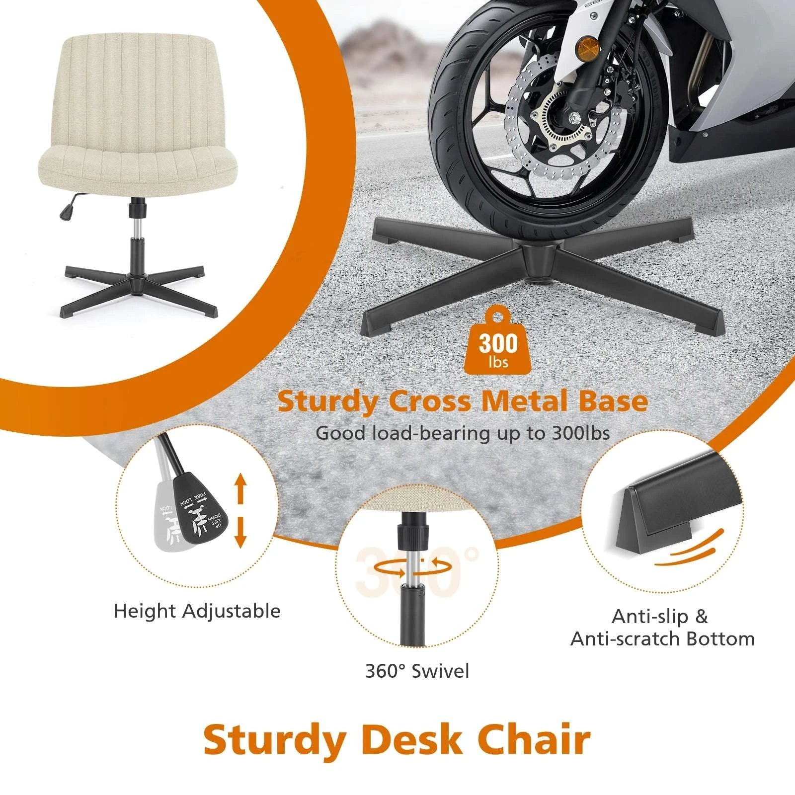 Wide Cross-Legged Office Chair Armless Adjustable Swivel Seat-leather brown / United States