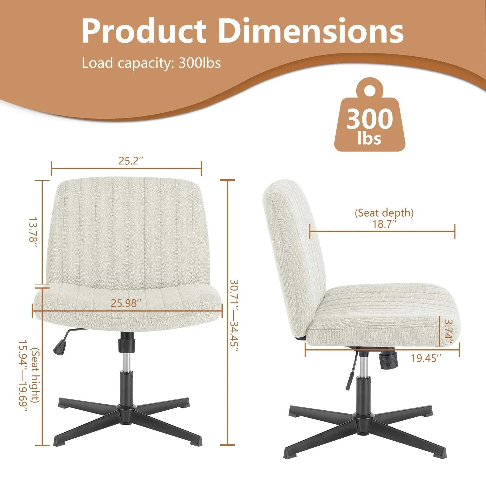 Wide Cross-Legged Office Chair Armless Adjustable Swivel Seat-leather brown / United States
