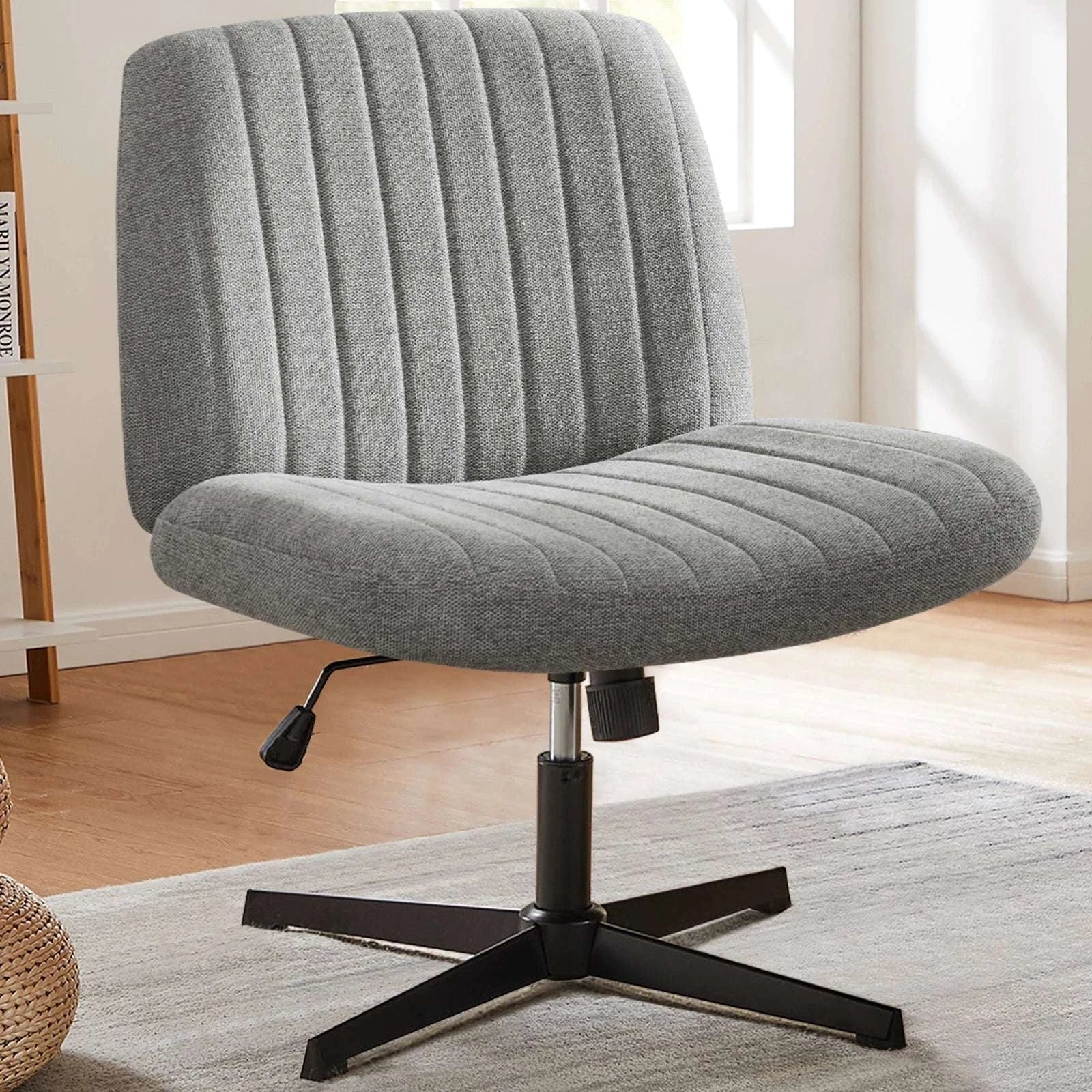 Wide Cross-Legged Office Chair Armless Adjustable Swivel Seat-leather brown / United States