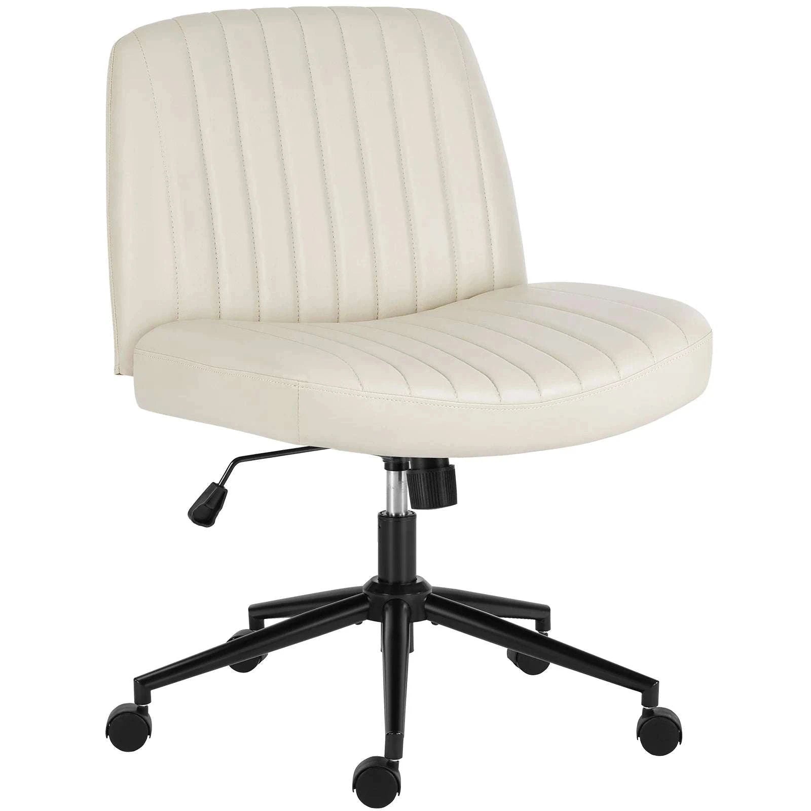 Wide Cross Legged Office Chair Armless Swivel Adjustable Desk Chair-Teddy velvet Beige / United States