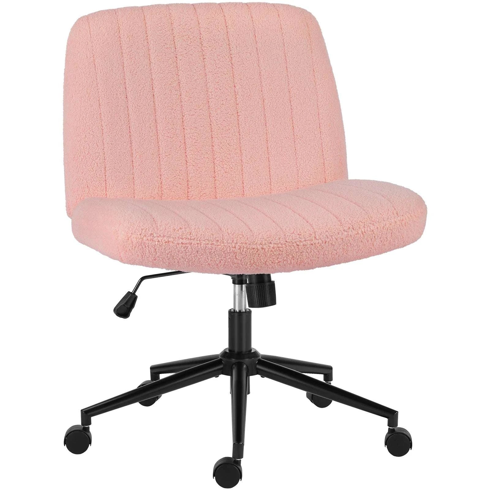 Wide Cross Legged Office Chair Armless Swivel Adjustable Desk Chair-Teddy velvet Beige / United States