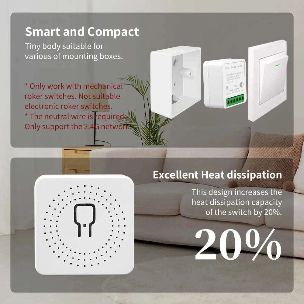 WiFi 16A Smart Light Switch Module with App and Voice Control-2Pcs