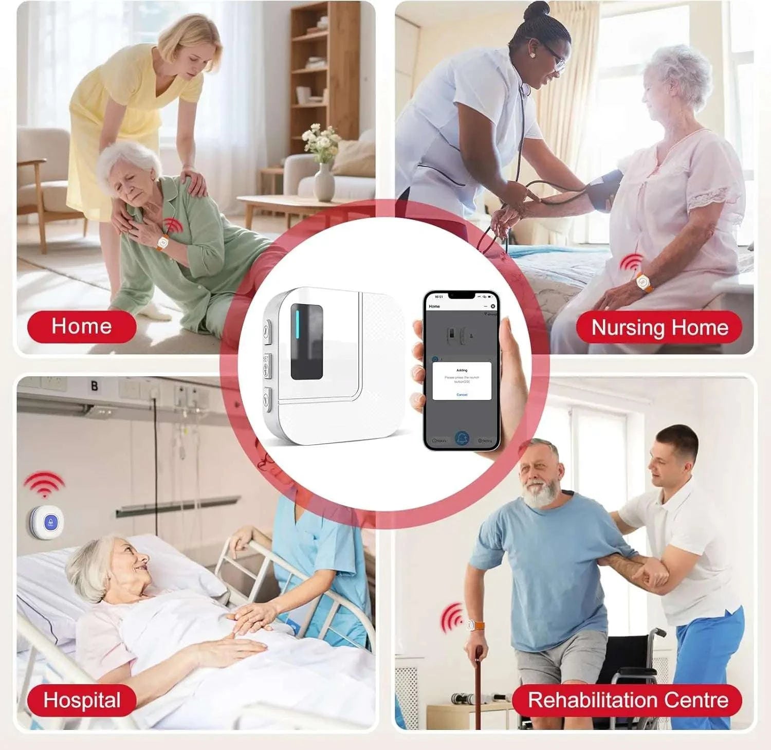 WiFi Caregiver Pager with Emergency Alert Button & App Alerts-United States