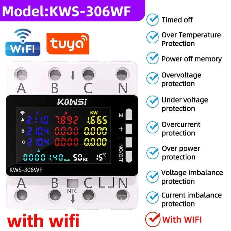 WiFi Power Energy Meter AC Monitor with 3-Phase Protection-KWS-306WF with wifi