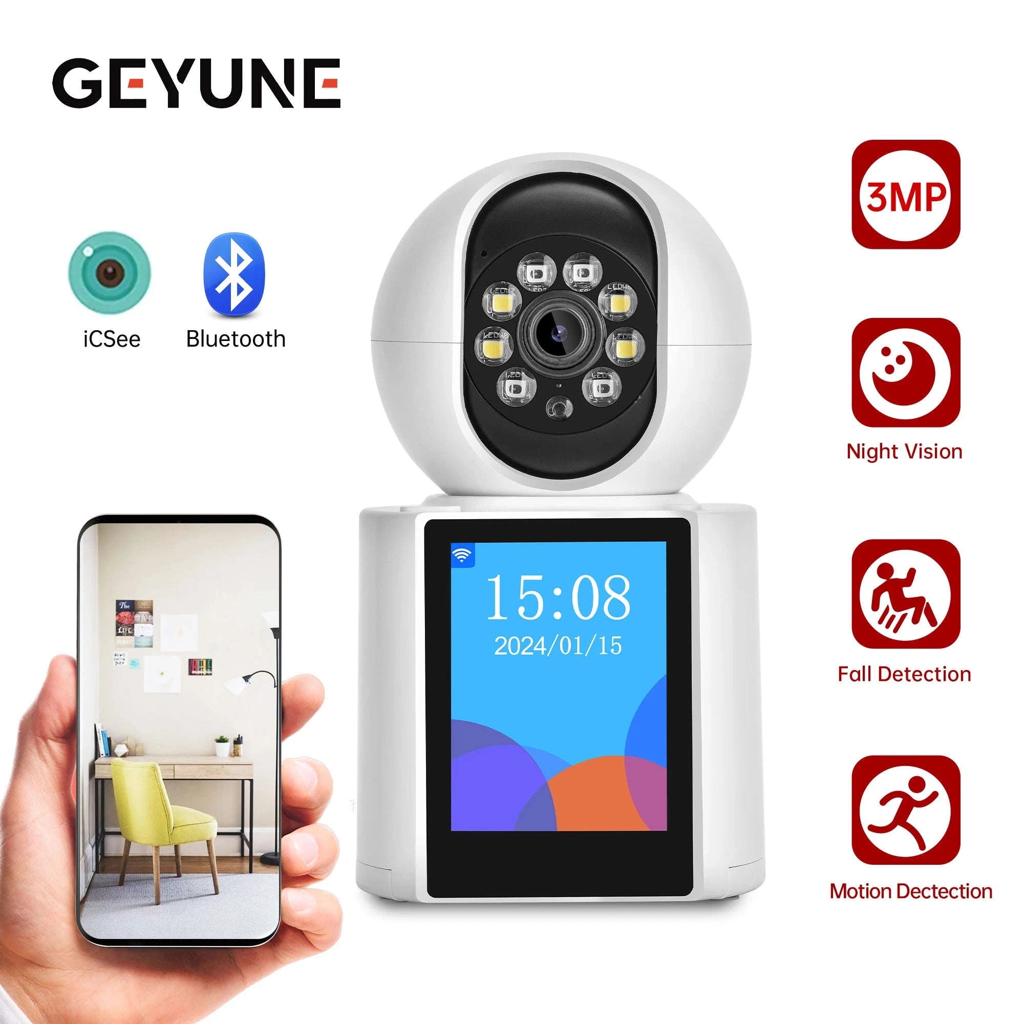 WiFi PTZ Baby IP Camera with 2.8 Inch Screen and Two-Way Audio-3MP WIFI Camera / US Plug / 3.6mm|United States