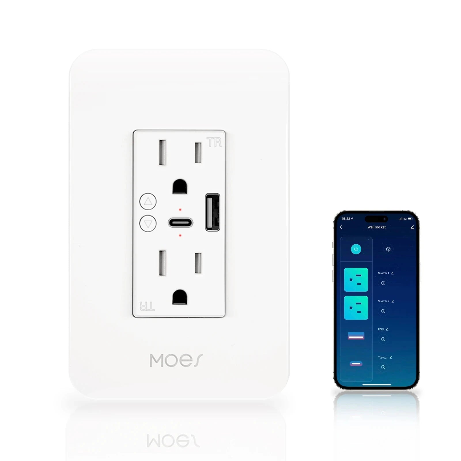 WiFi Smart Wall Socket with Type-C and USB Ports-TypeC and USB Ports / 100-250V / United States