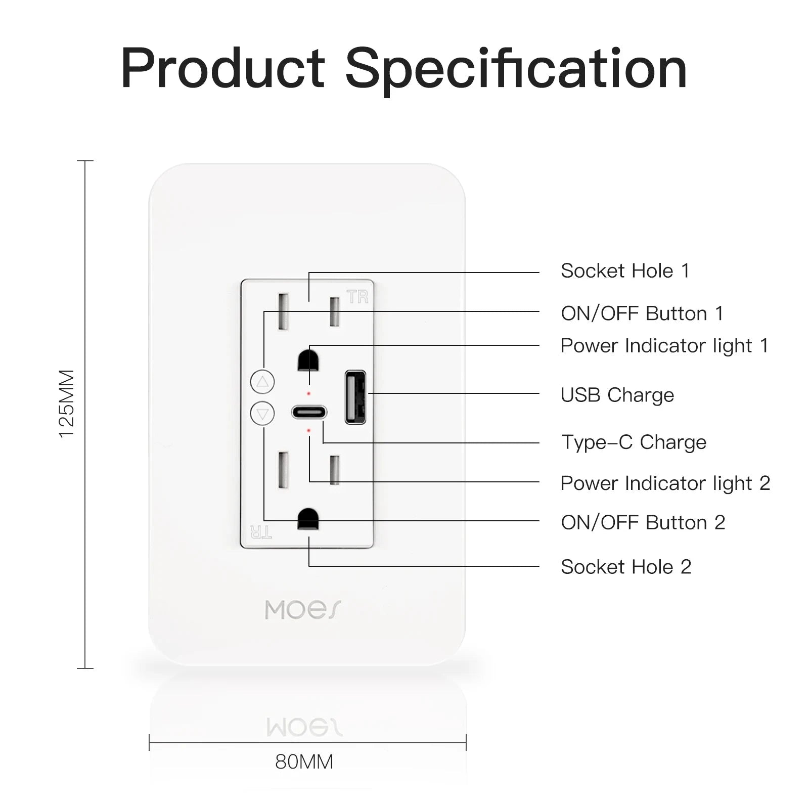 WiFi Smart Wall Socket with Type-C and USB Ports-TypeC and USB Ports / 100-250V / United States