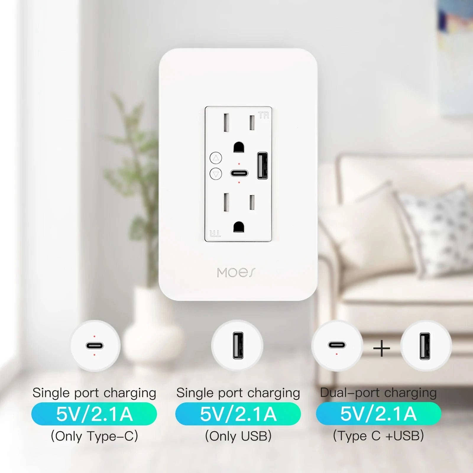 WiFi Smart Wall Socket with Type-C and USB Ports-TypeC and USB Ports / 100-250V / United States
