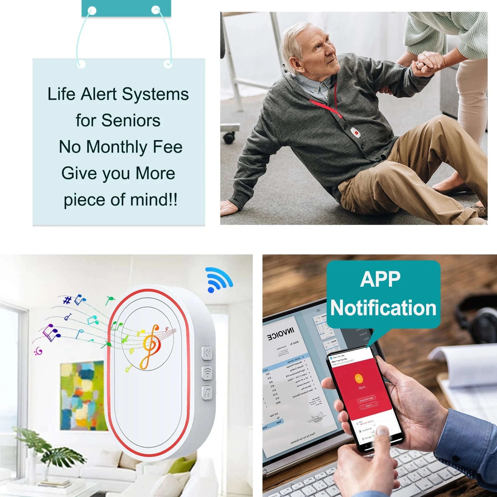 WiFi SOS Emergency Alert System with Caregiver App Notifications-UK Plug