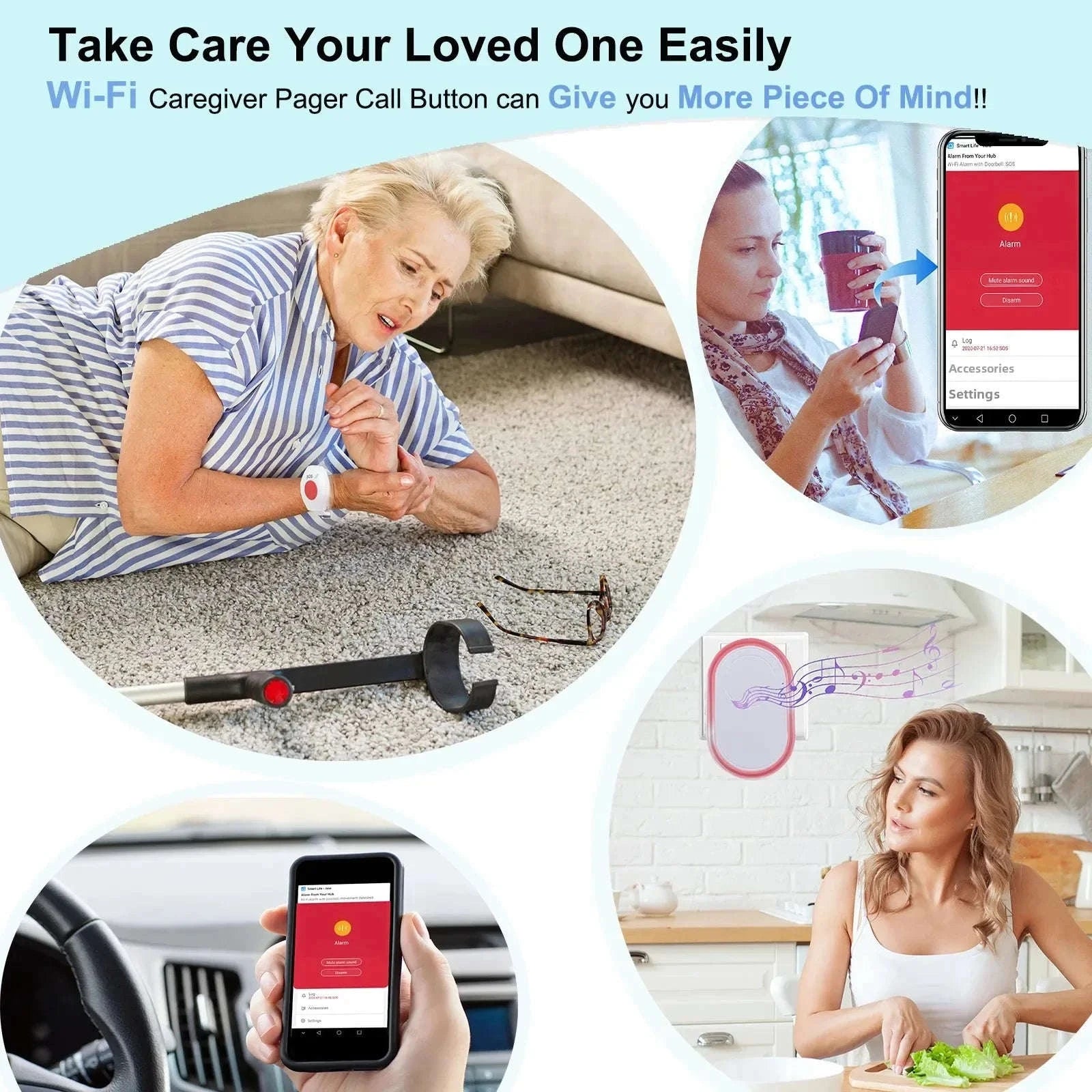 WiFi SOS Emergency Alert System with Caregiver App Notifications-UK Plug