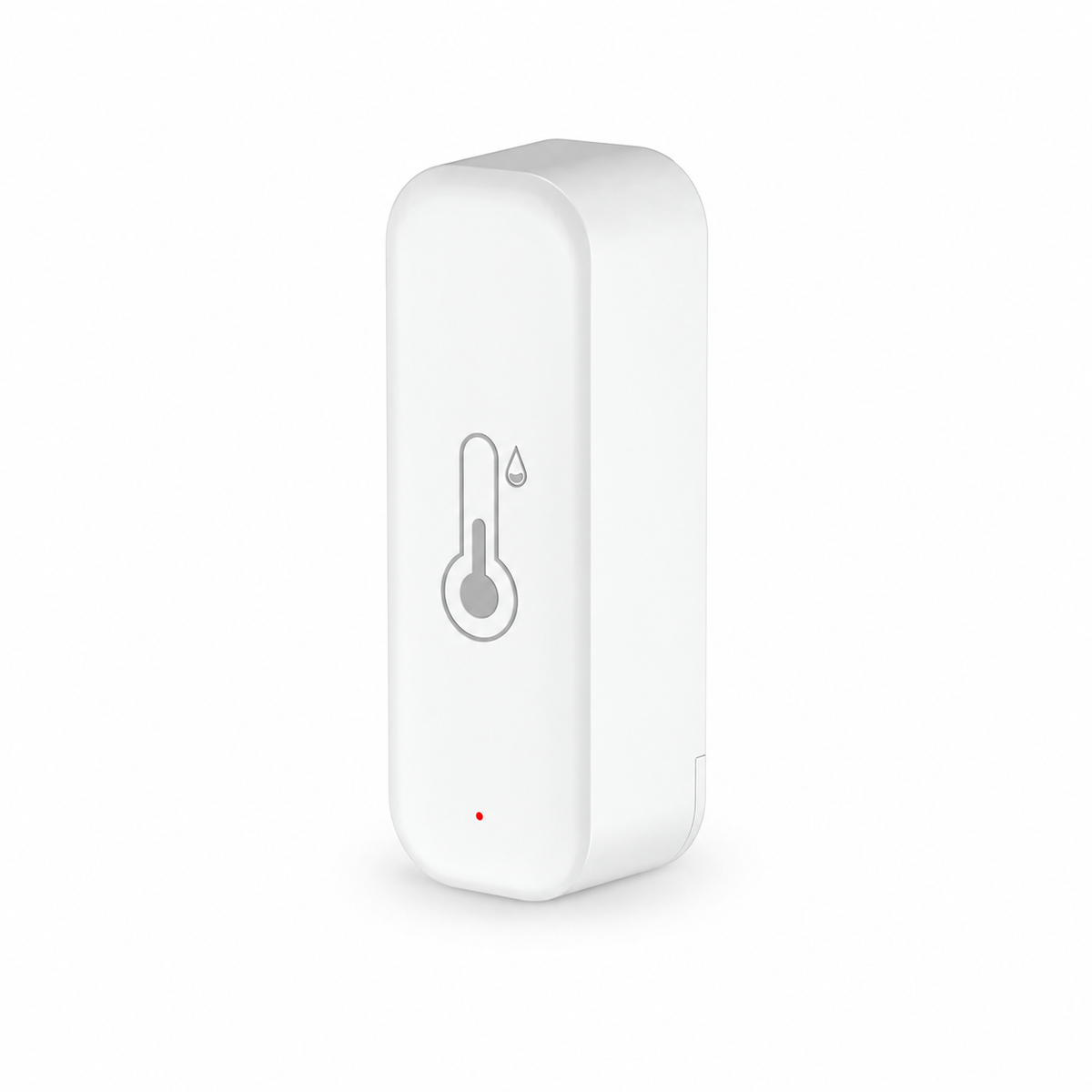Single white temperature and humidity sensor on white background