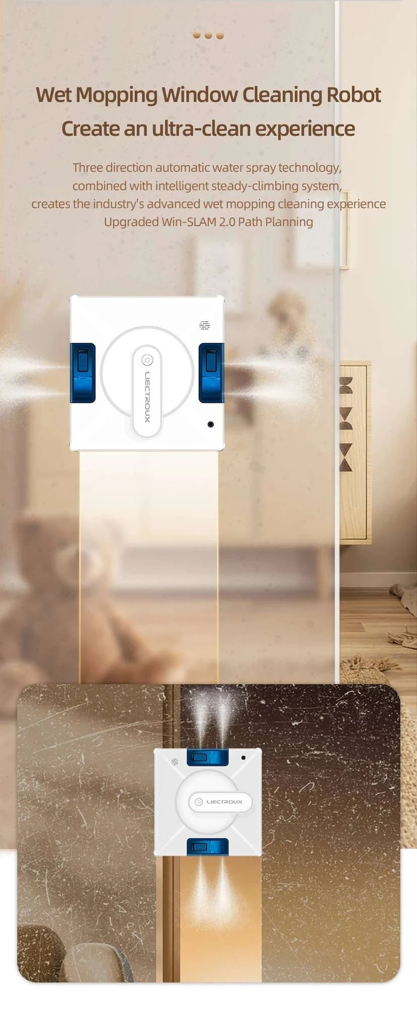 Window Cleaning Robot with Smart Navigation & 4-Way Water Spray-white / Saudi Arabia / Yes