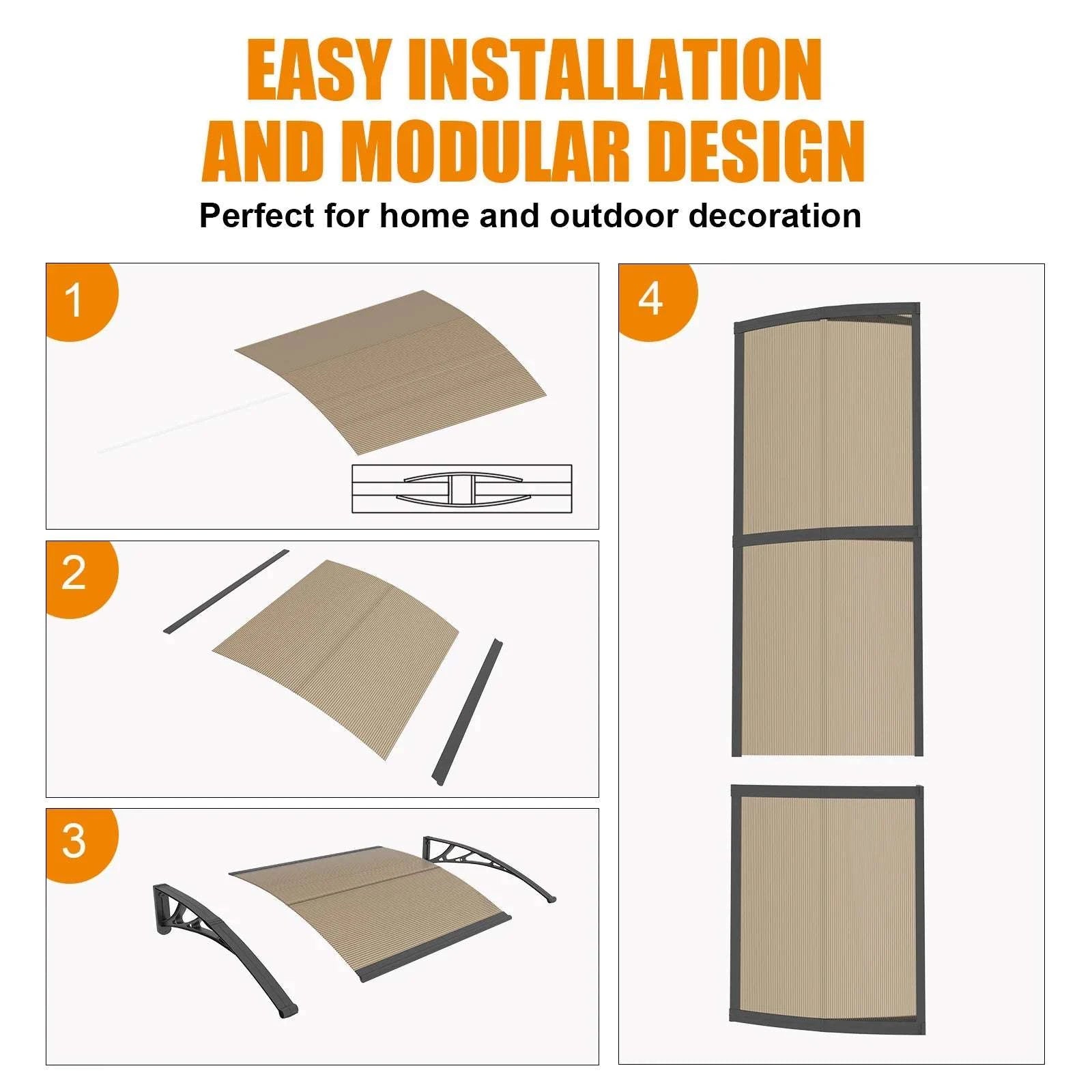 Window & Door Awning Canopy with UV Protection PC Panels-40x48 Inch / United States