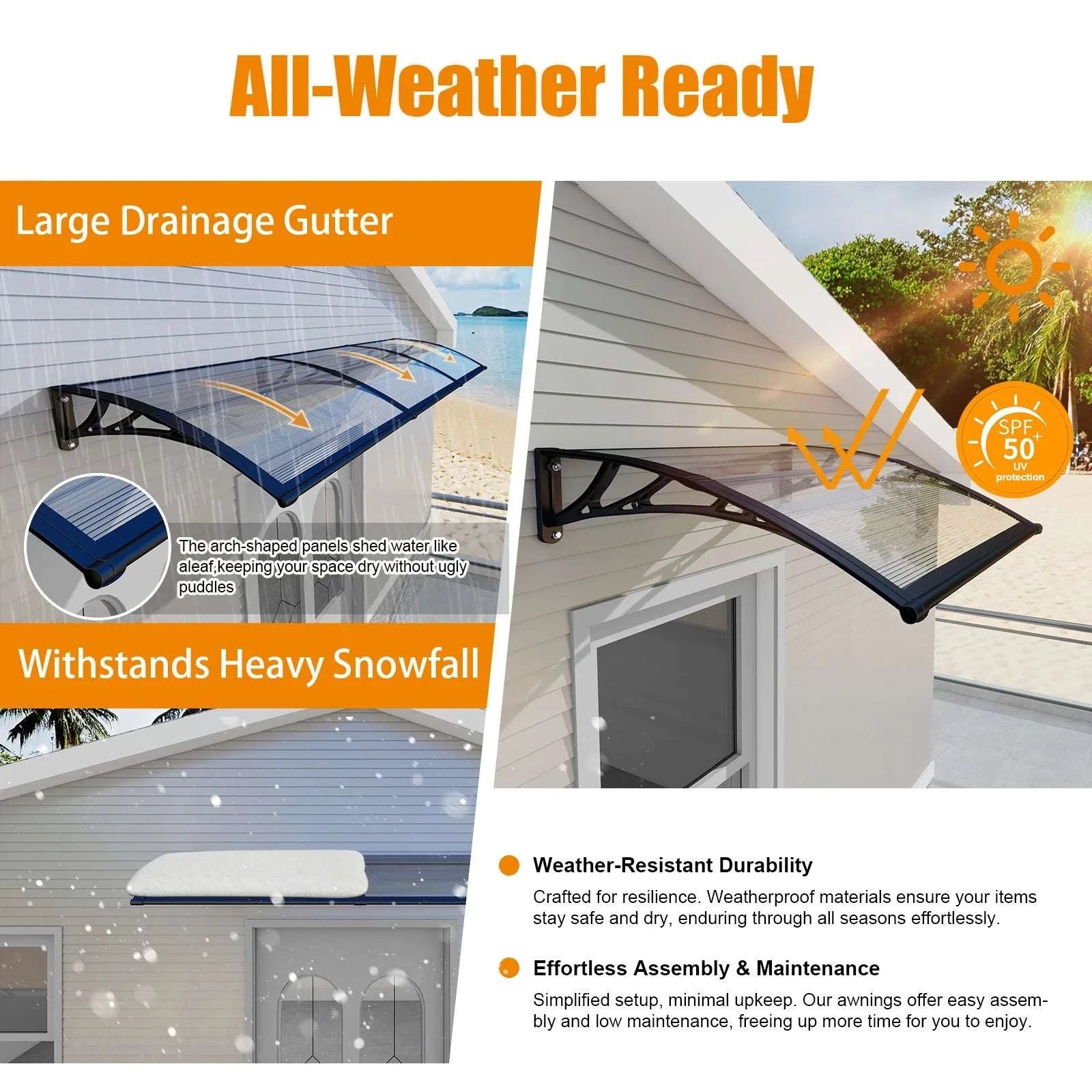 Window & Door Awning Canopy with UV Protection PC Panels-40x48 Inch / United States