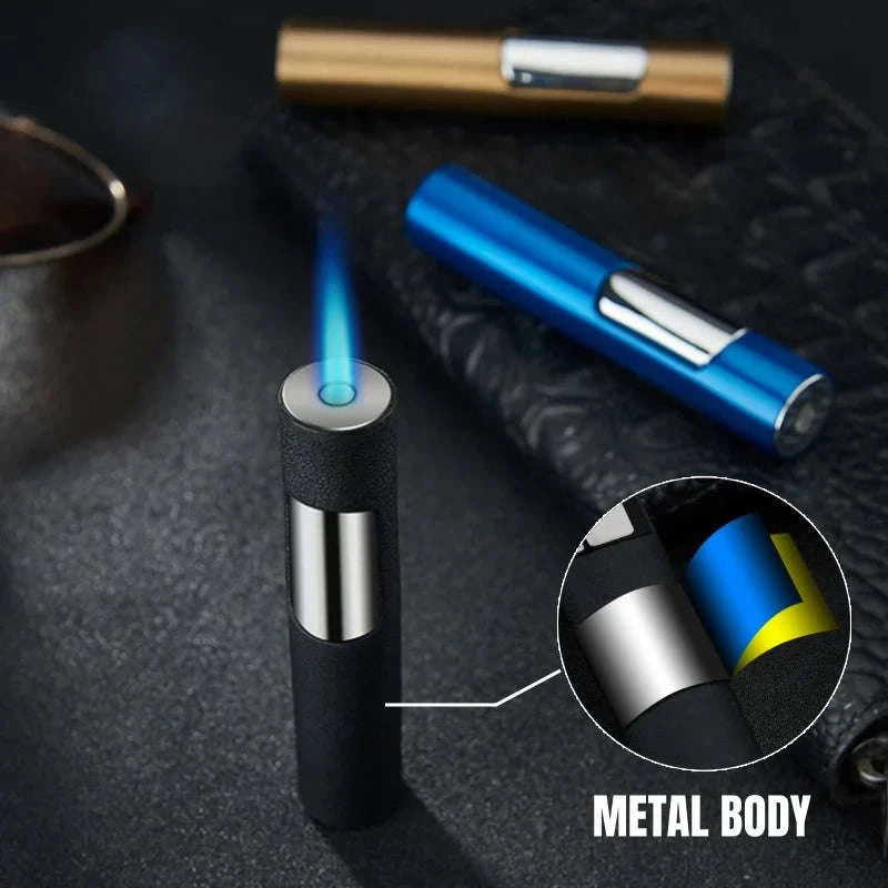 Windproof Blue Jet Flame Mini Refillable Torch Lighter-Matte Black / United States