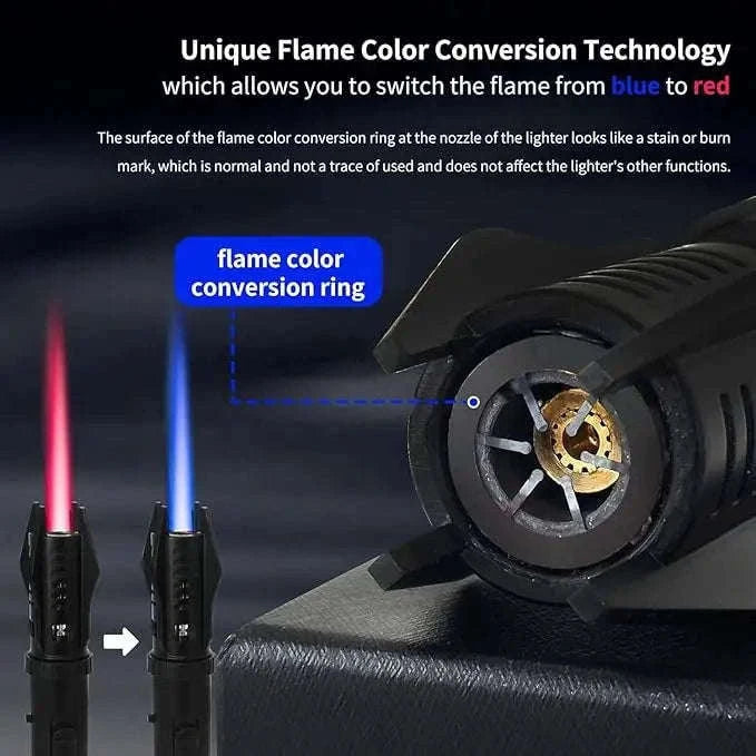 Windproof Butane Torch Lighter with Adjustable Blue Flame-K39 Black