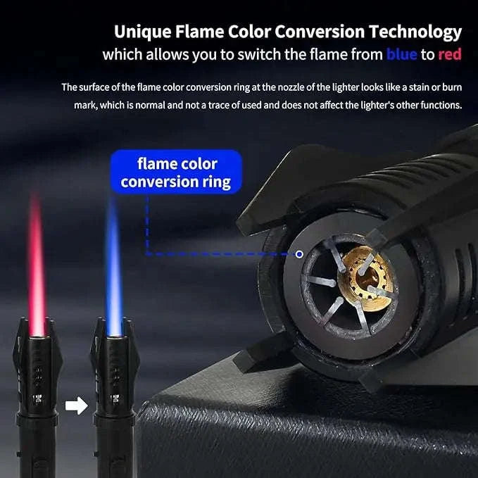 Windproof Butane Torch Lighter with Adjustable Blue Flame-K39 Black