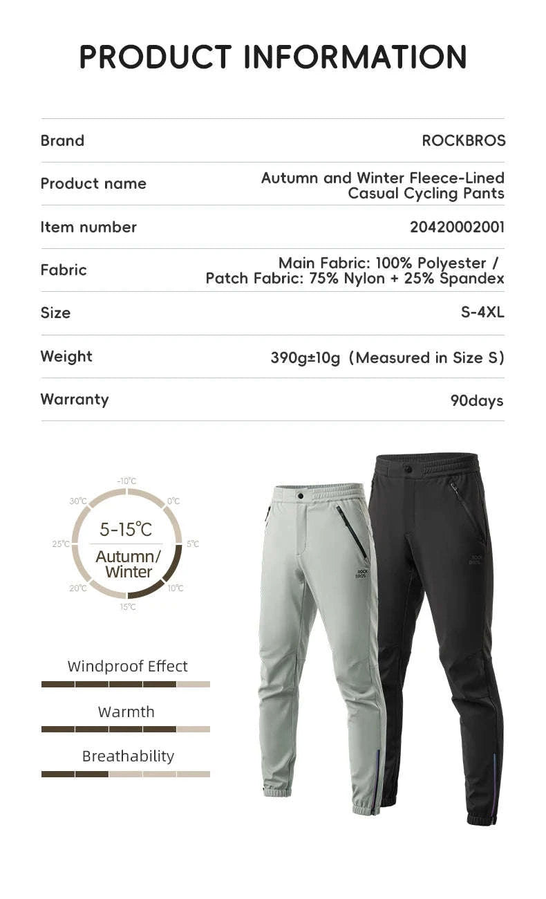Windproof Fleece Cycling Pants for Cold Weather Riding-YPK046-GR / Asian XL(EUR L)