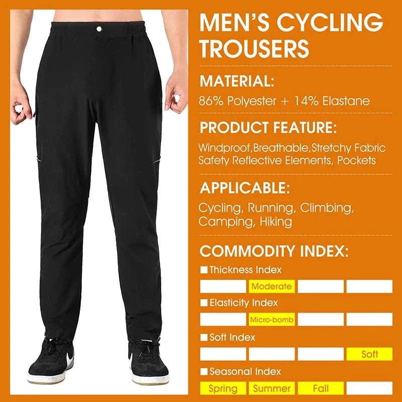 Windproof Quick‑Dry Cycling Pants for Active Outdoor Riding-XL / Black