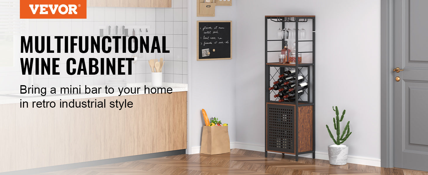 Aparador de vino estilo rústico con soporte para copas, capacidad para 13 botellas