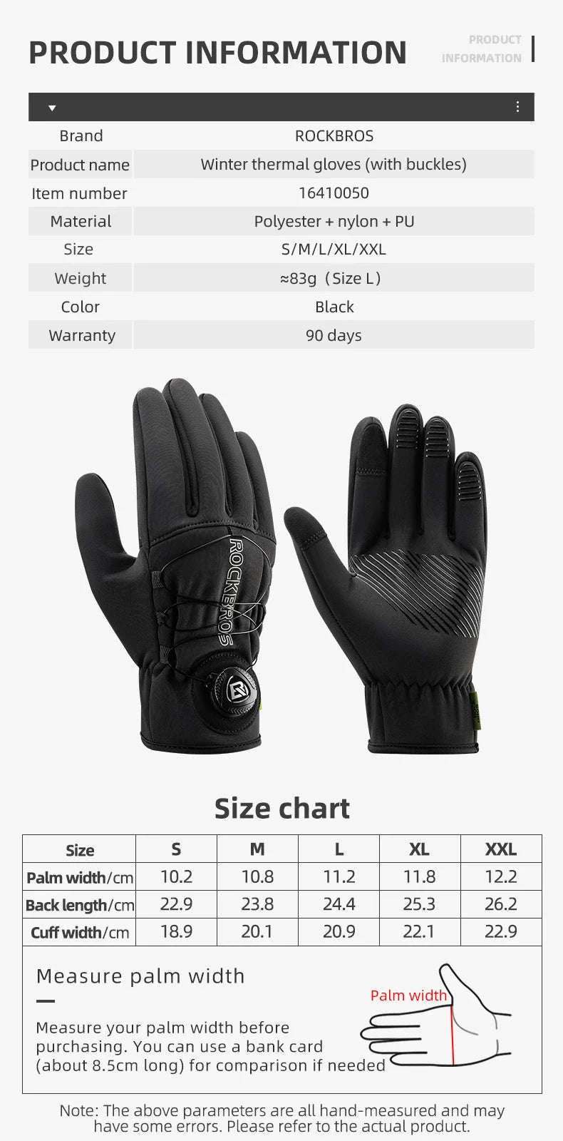 Winter Cycling Gloves Touchscreen Full Finger Warm Anti-Slip Grip-S351 / M
