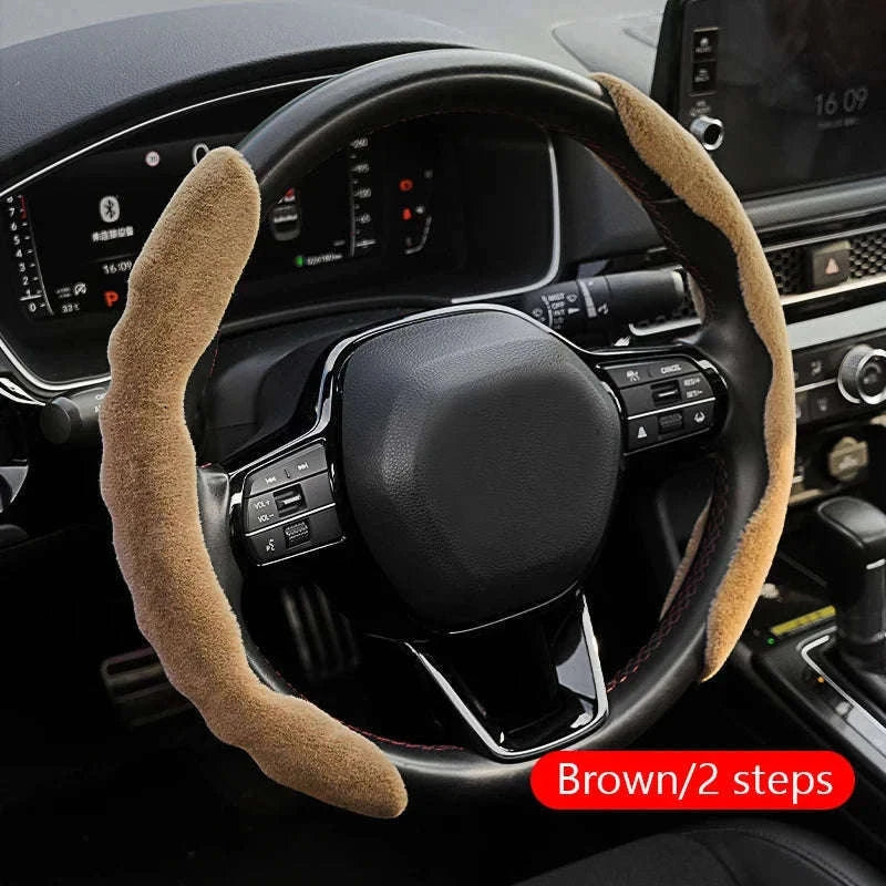 Winter Plush Steering Wheel Cover-Brown 3pcs