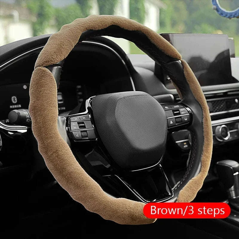 Winter Plush Steering Wheel Cover-Brown 3pcs