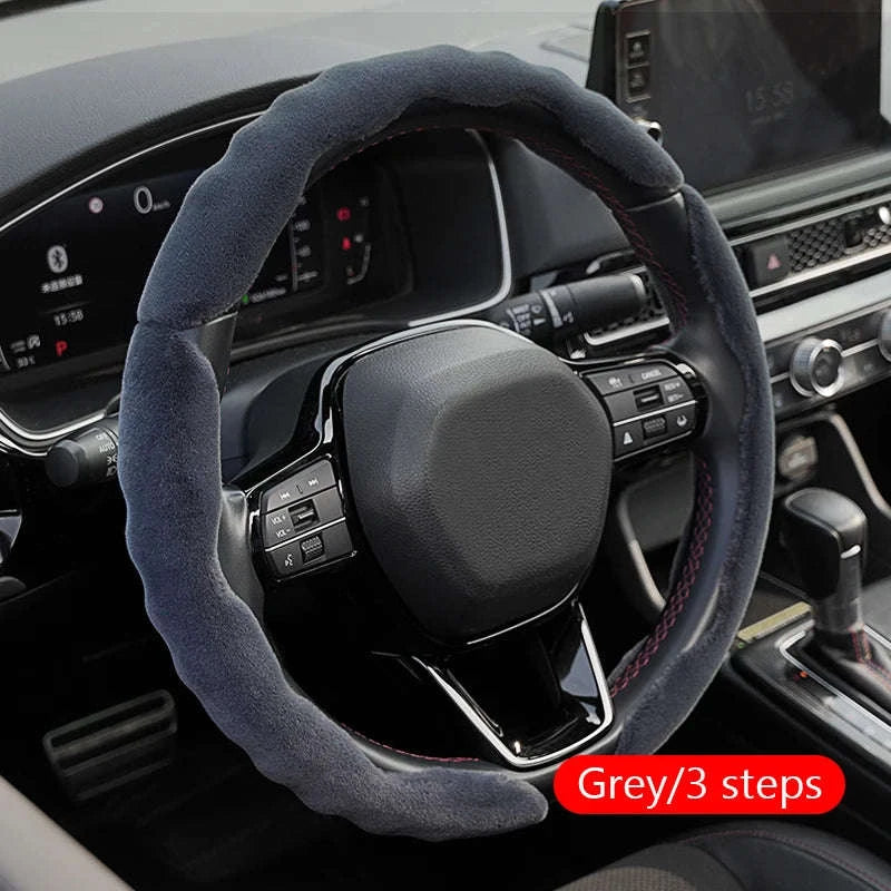 Winter Plush Steering Wheel Cover-Brown 3pcs