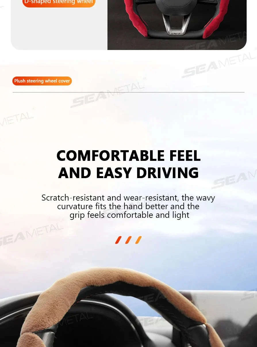 Winter Plush Steering Wheel Cover-Brown 3pcs