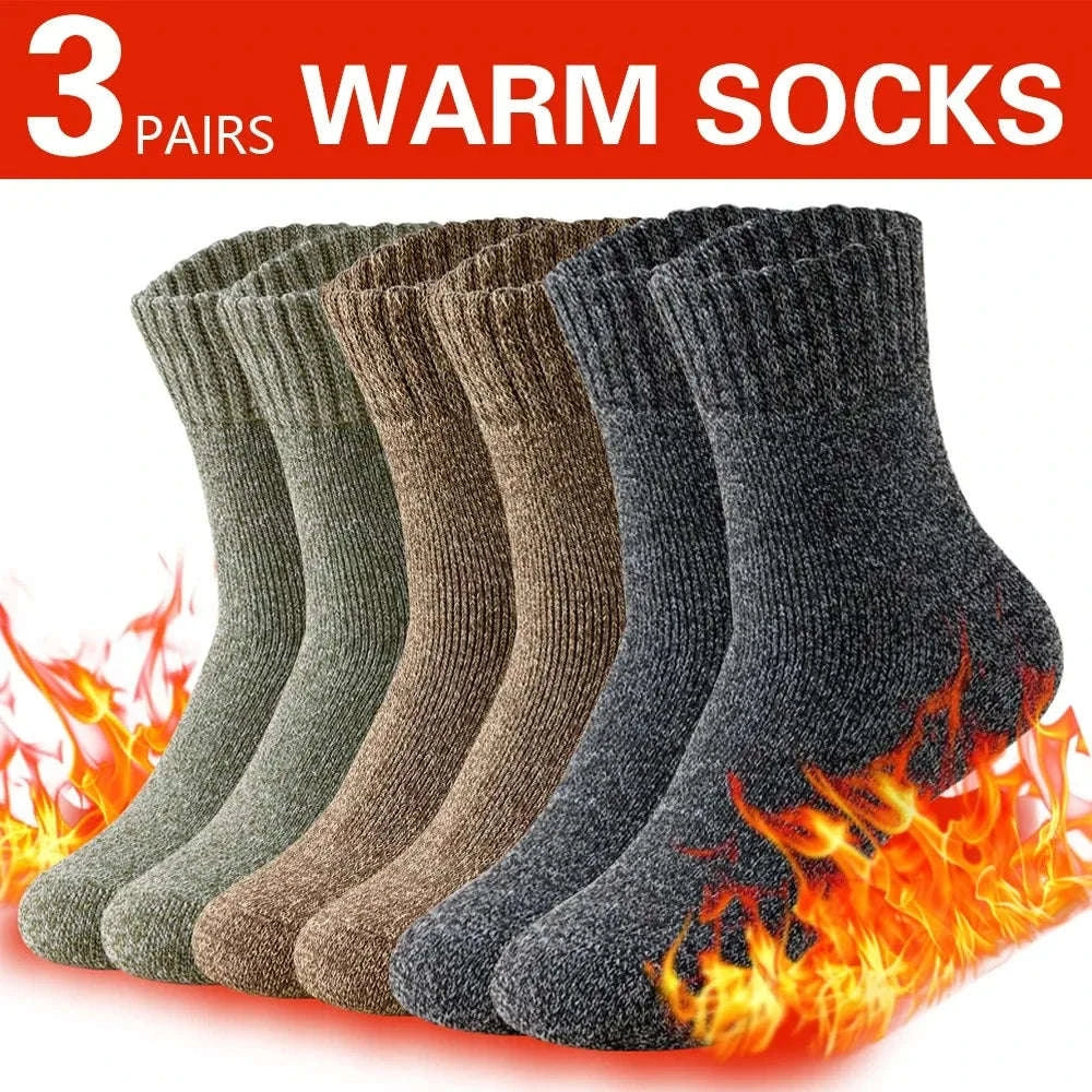 Winter Thick Warm Men's Wool Socks – Outdoor Thermal Hiking Socks-3 pairs C / China Mainland
